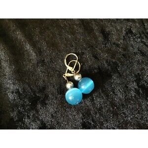 Blue Bead Dangle Pierced Earrings Silver Tone Clip Back Vintage Mod Retro 70s